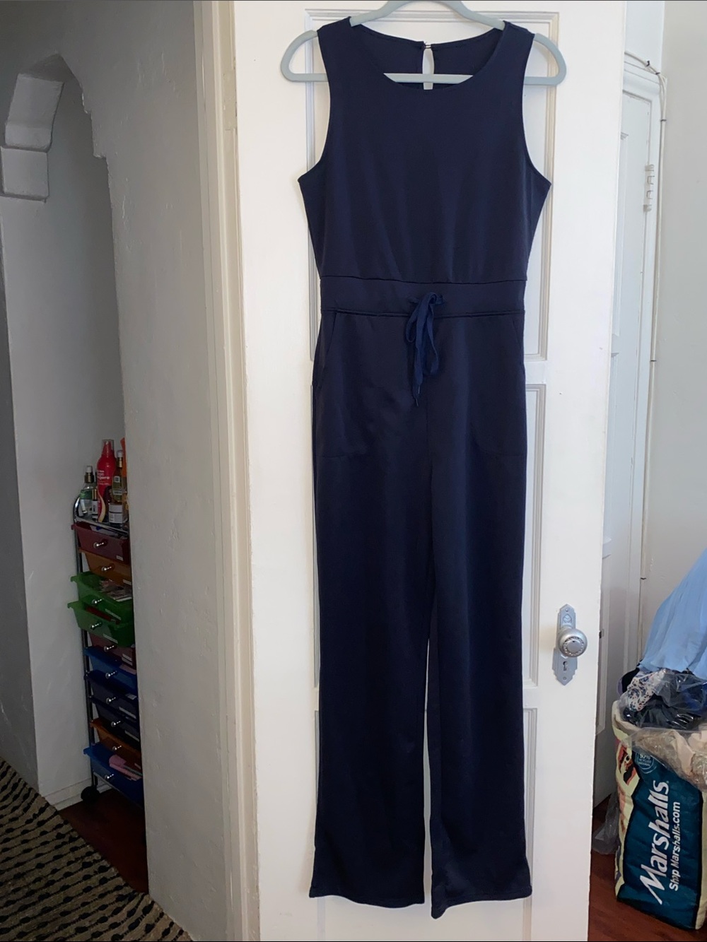 Classic Black/Navy Sleeveless Jumpsuit Size M  With Side Pockets!